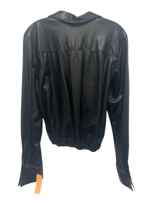 Finley Size S Black PU Leather Long Sleeve Button Up Twist Detail Collared Top Black / S