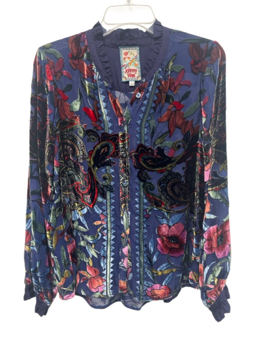 Johnny Was Size S Purple & Multi Rayon & Silk Velvet Burnout Paisley Top Purple & Multi / S