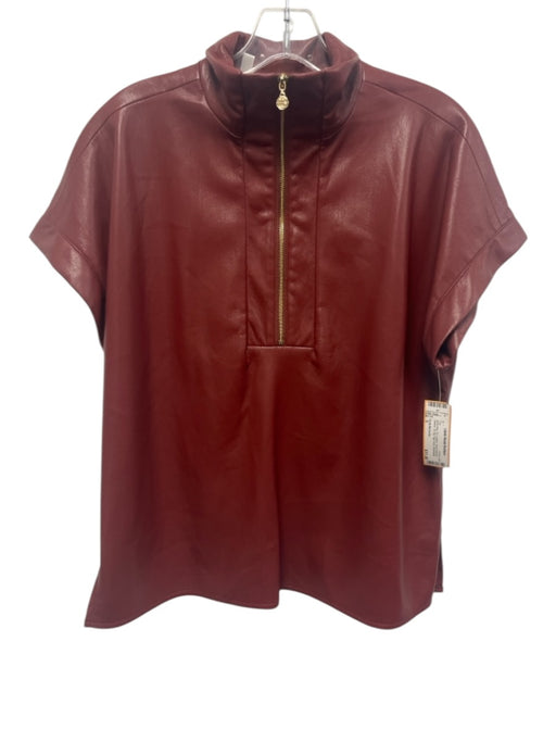 Emily McCarthy Size S Brick Red PU Leather Short Dolman Sleeve 1/2 Zip Top Brick Red / S