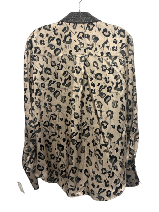 Go > Go Silk Size M Cream Beige & Black Silk Abstract Print Long Sleeve Top Cream Beige & Black / M