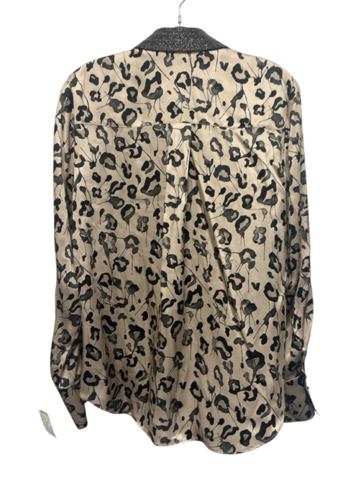 Go > Go Silk Size M Cream Beige & Black Silk Abstract Print Long Sleeve Top Cream Beige & Black / M