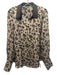Go > Go Silk Size M Cream Beige & Black Silk Abstract Print Long Sleeve Top Cream Beige & Black / M