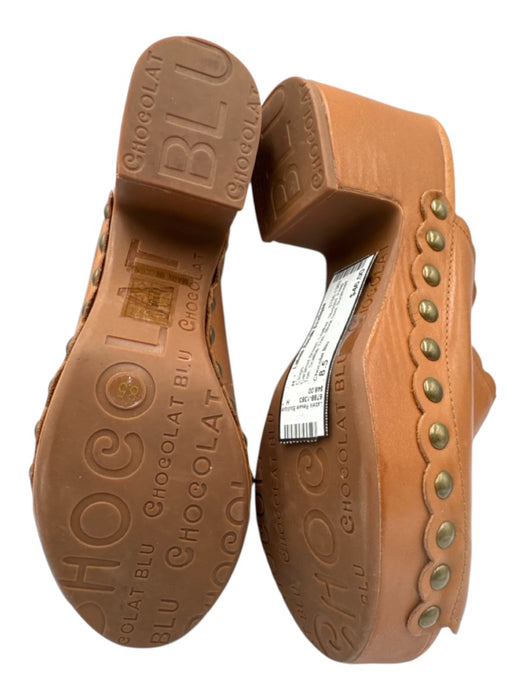 Chocolat Blu Shoe Size 8.5 Caramel Brown Leather Studded Peep Toe Clogs Caramel Brown / 8.5