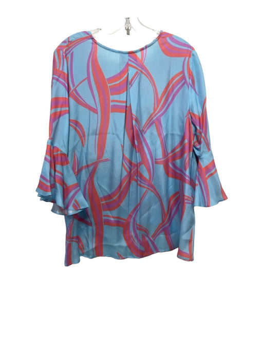 La Roque Size One Size Blue, Pink & Purple Silk V Neck Abstract Bell Sleeves Top Blue, Pink & Purple / One Size