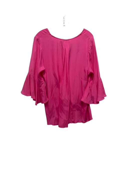 La Roque Size One Size Pink Silk V Neck Solid Bell Sleeves Top Pink / One Size