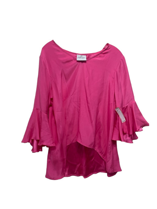 La Roque Size One Size Pink Silk V Neck Solid Bell Sleeves Top Pink / One Size