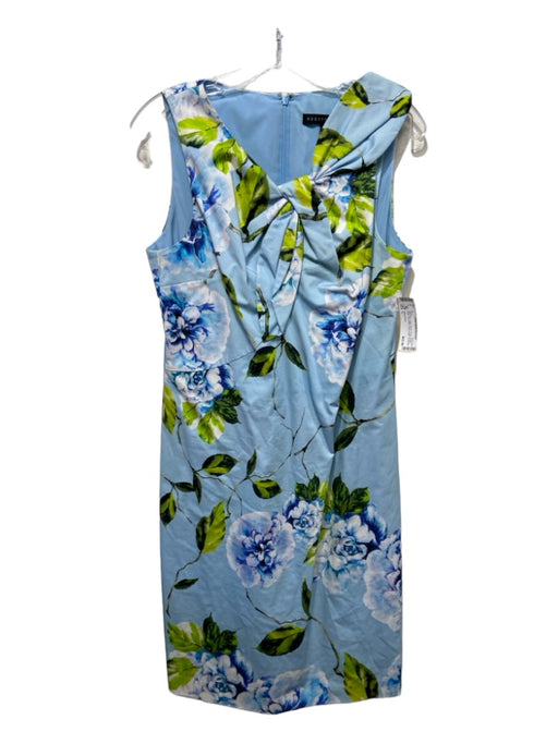 Abbey Glass Size L Blue Print Cotton Blend Floral Pleated Neck Sleeveless Dress Blue Print / L