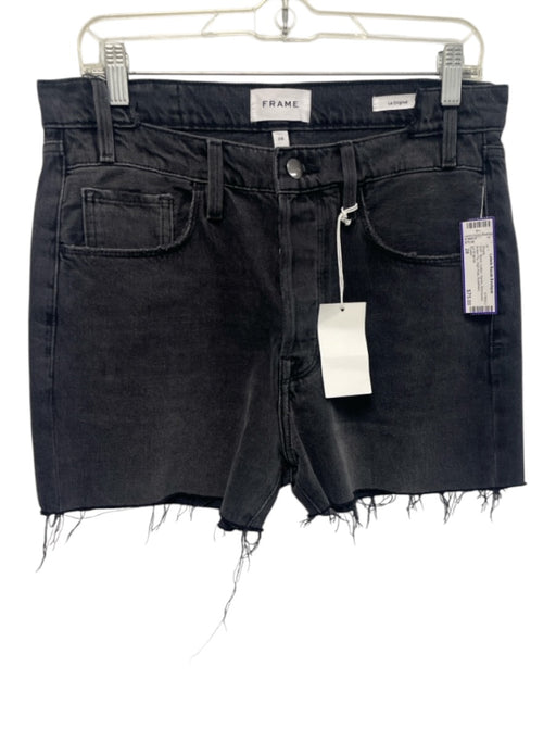 Frame Size 28 Black Cotton Denim Distressed Button Fly High Rise Shorts Black / 28