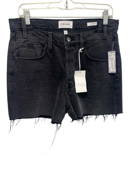 Frame Size 28 Black Cotton Denim Distressed Button Fly High Rise Shorts Black / 28