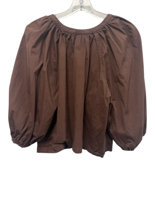 Staud Size L Brown Cotton 3/4 Balloon Sleeve Button Up V Neck Top Brown / L