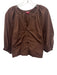 Staud Size L Brown Cotton 3/4 Balloon Sleeve Button Up V Neck Top Brown / L