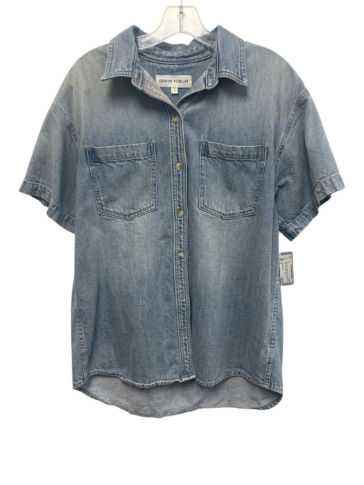 Denim Forum Size 2 Light Wash Cotton Denim Button Up Collar short sleeve Top Light Wash / 2