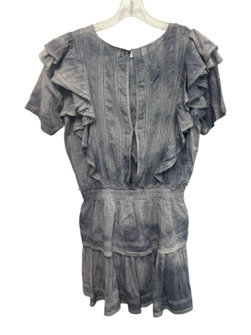 Loveshackfancy Size L Blue Gray Cotton Short Sleeve Eyelet Lace Trim Mini Dress Blue Gray / L