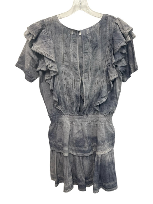 Loveshackfancy Size L Blue Gray Cotton Short Sleeve Eyelet Lace Trim Mini Dress Blue Gray / L