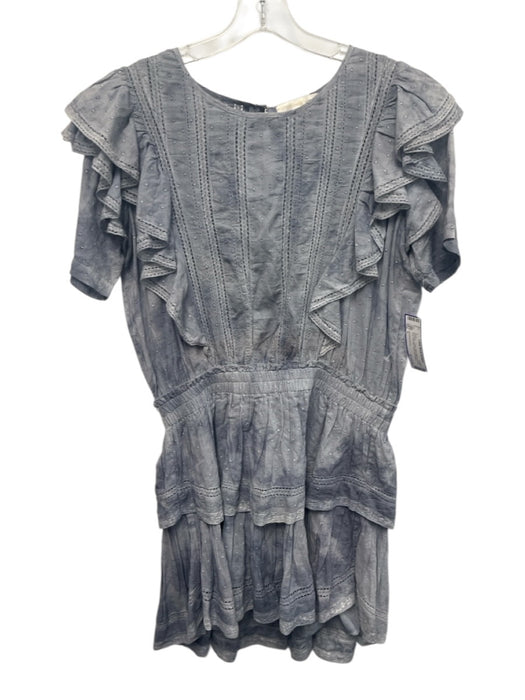 Loveshackfancy Size L Blue Gray Cotton Short Sleeve Eyelet Lace Trim Mini Dress Blue Gray / L
