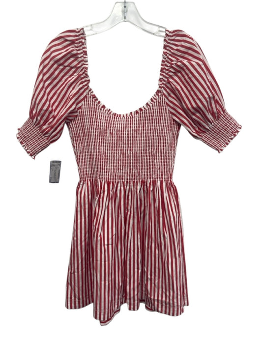 Hill House Size S Red & White Cotton Half Balloon Sleeve Striped Smock Top Dress Red & White / S
