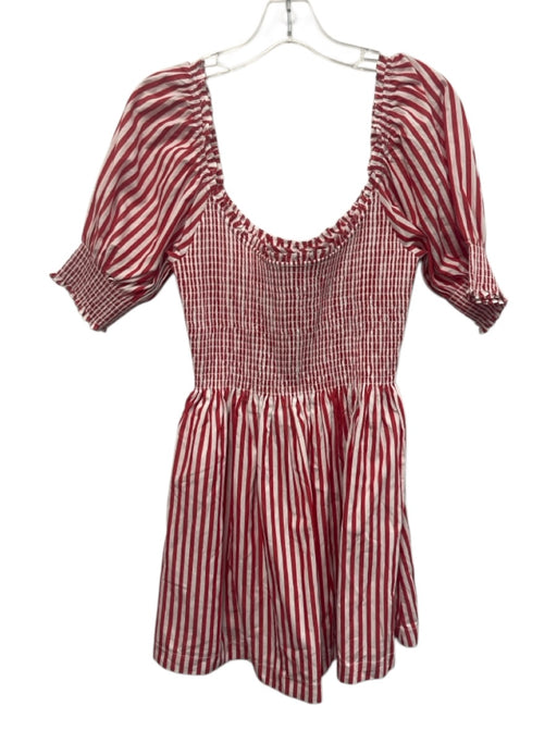 Hill House Size S Red & White Cotton Half Balloon Sleeve Striped Smock Top Dress Red & White / S