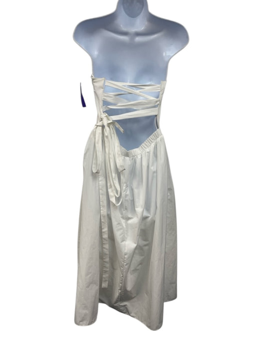 Amanda Uprichard Size L White Polyester Strapless Rouched Bodice Midi Dress White / L