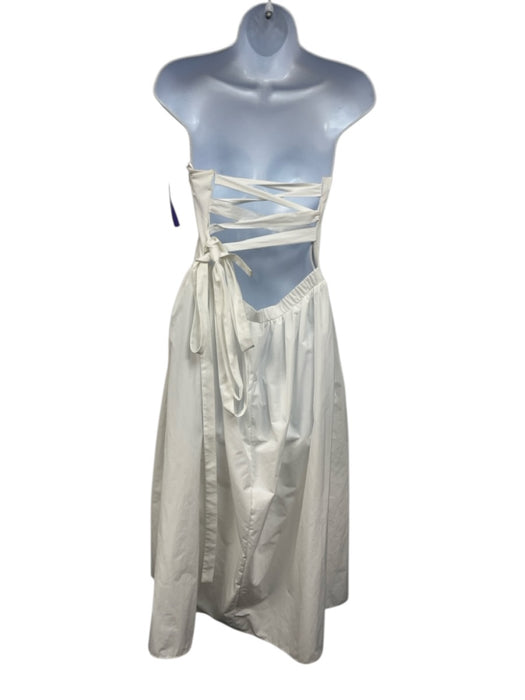 Amanda Uprichard Size L White Polyester Strapless Rouched Bodice Midi Dress White / L