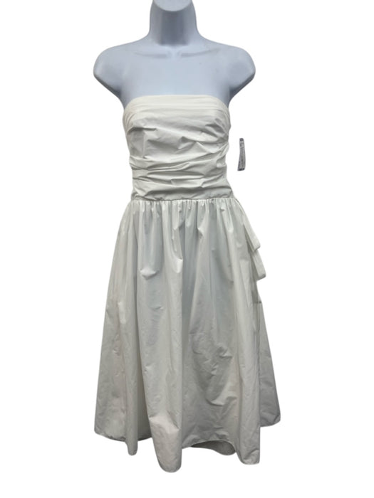 Amanda Uprichard Size L White Polyester Strapless Rouched Bodice Midi Dress White / L
