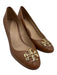 Tory Burch Shoe Size 7.5 Brown Leather Block Heel Round Toe Logo Pumps Brown / 7.5