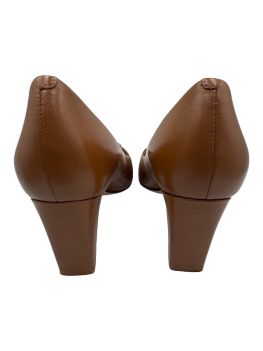 Tory Burch Shoe Size 7.5 Brown Leather Block Heel Round Toe Logo Pumps Brown / 7.5