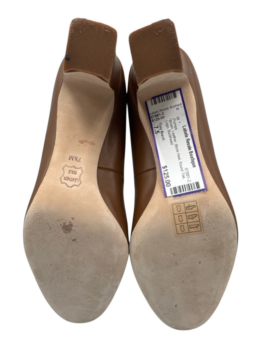 Tory Burch Shoe Size 7.5 Brown Leather Block Heel Round Toe Logo Pumps Brown / 7.5