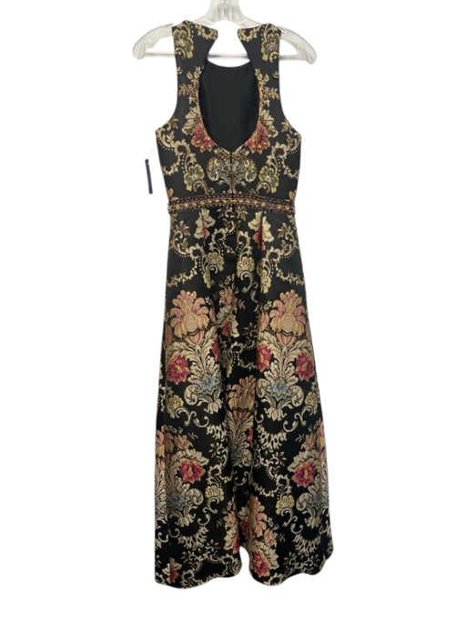 Jovani Size 4 Black & Gold Print Polyester Embroidered Beaded Floral Gown Black & Gold Print / 4