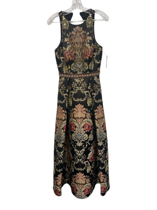 Jovani Size 4 Black & Gold Print Polyester Embroidered Beaded Floral Gown Black & Gold Print / 4