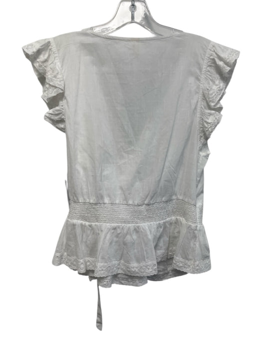 Anthropologie Size L White Cotton Wrap Lace Cap Sleeve Top White / L