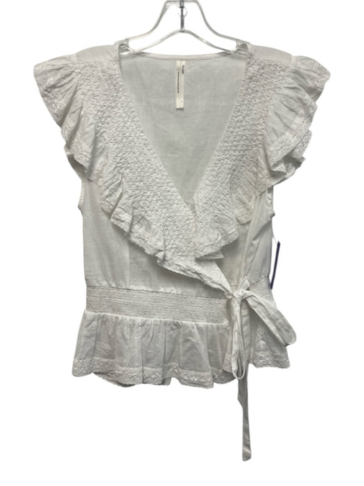 Anthropologie Size L White Cotton Wrap Lace Cap Sleeve Top White / L