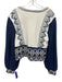By Anthropologie Size M White & Navy Print Cotton Embroidered Sweater White & Navy Print / M