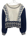 By Anthropologie Size M White & Navy Print Cotton Embroidered Sweater White & Navy Print / M
