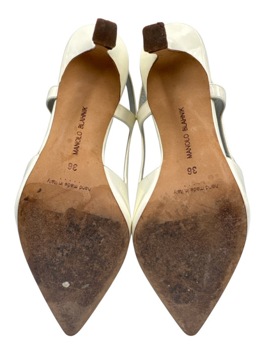 Manolo Blahnik Shoe Size 36 Cream Leather Pointed Toe Patent Slingback Pumps Cream / 36