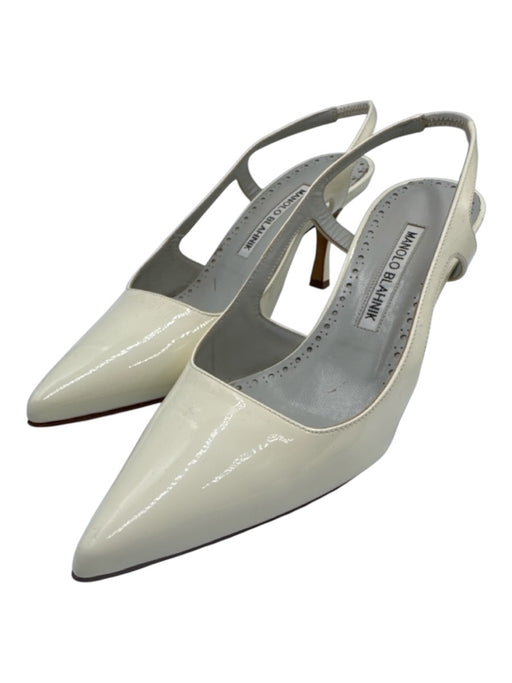 Manolo Blahnik Shoe Size 36 Cream Leather Pointed Toe Patent Slingback Pumps Cream / 36