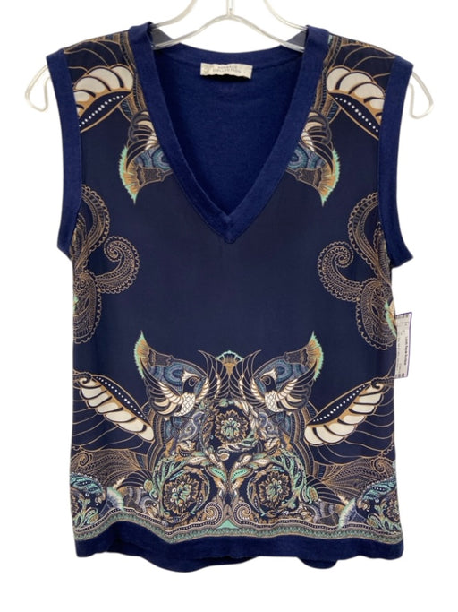 Versace Collection Size 40 Navy Blue Silk & Cotton Sleeveless V Neck Top Navy Blue / 40