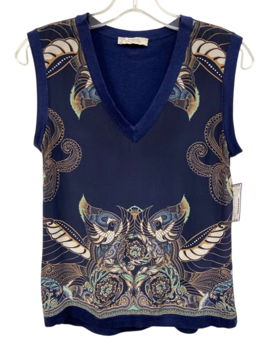 Versace Collection Size 40 Navy Blue Silk & Cotton Sleeveless V Neck Top Navy Blue / 40