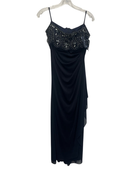 Xscape Size 2P Navy Blue Polyester Beaded Neckline Off Shoulder Gown Navy Blue / 2P