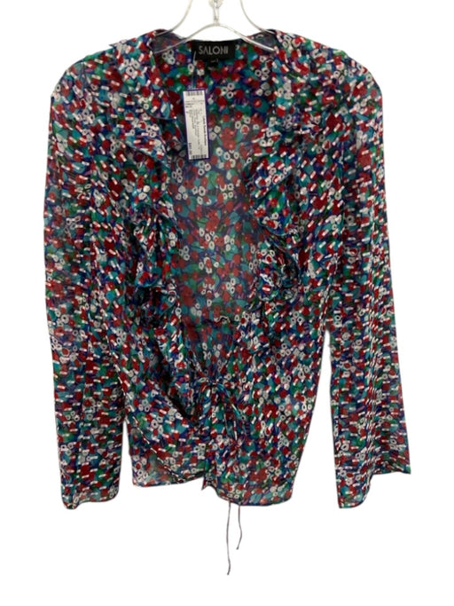Saloni Size 2 Multicolor Silk & Polyester Ruffle Tie Detail Sheer Top Multicolor / 2