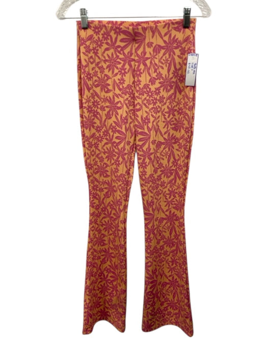 Zara Size S Pink & Orange Synthetic Elastic Waist Flare Floral Print Pants Set Pink & Orange / S