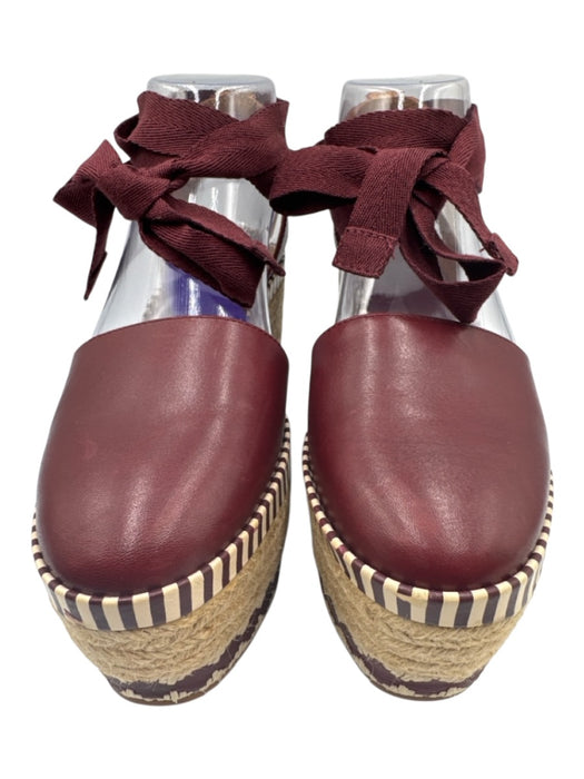 Tory Burch Shoe Size 6 Red & Beige Leather Platform Jute Espadrille Red & Beige / 6