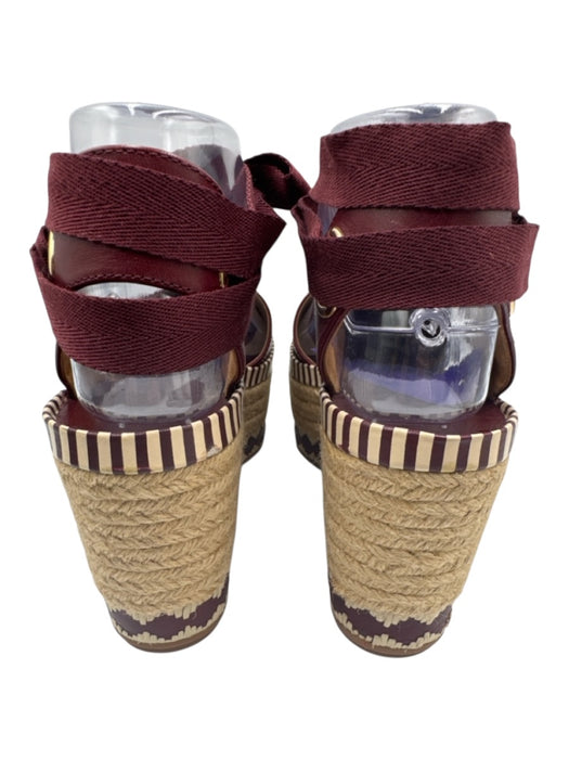 Tory Burch Shoe Size 6 Red & Beige Leather Platform Jute Espadrille Red & Beige / 6