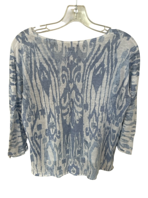 Kinross Size S White & Blue Linen Ikat Long Sleeve Top White & Blue / S