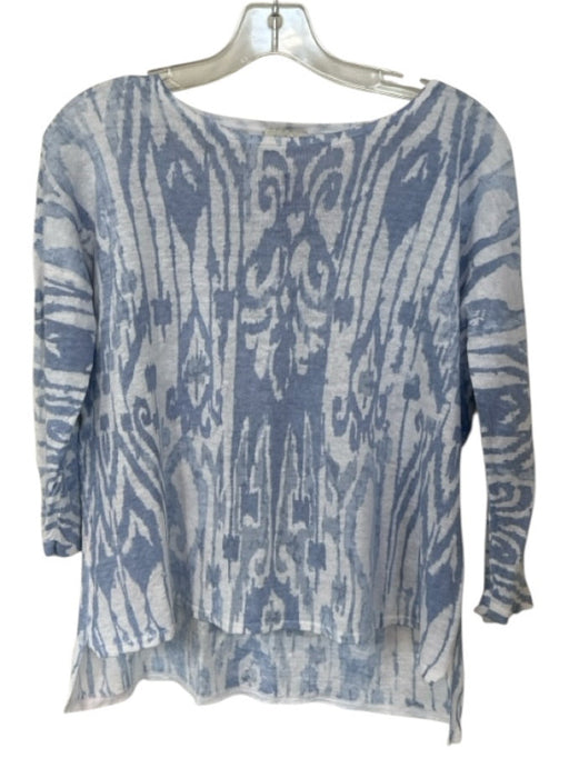 Kinross Size S White & Blue Linen Ikat Long Sleeve Top White & Blue / S