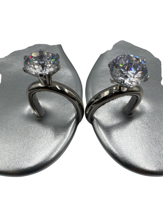 Jeffrey Campbell Shoe Size 8.5 Silver Synthetic Diamond Detail Slip On Sandals Silver / 8.5