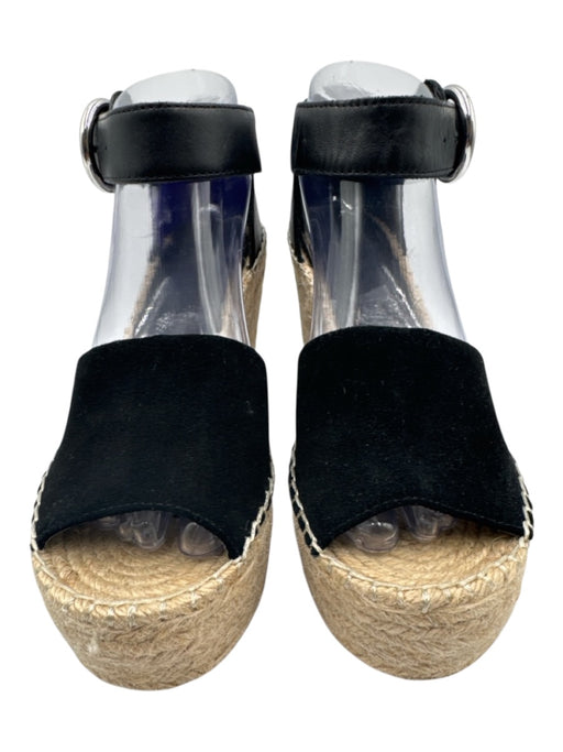 Marc Fisher Shoe Size 8 Black Leather Espadrille Wedge Ankle Buckle Sandals Black / 8