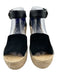 Marc Fisher Shoe Size 8 Black Leather Espadrille Wedge Ankle Buckle Sandals Black / 8