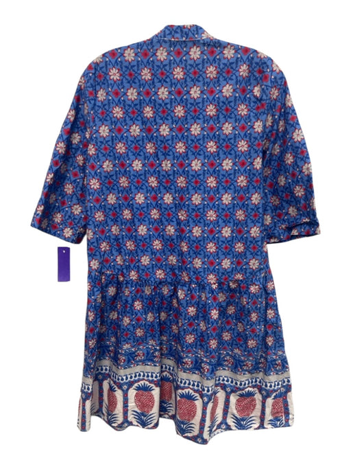 Tuckernuck Size S Blue & Multi Cotton Button Front Floral Print 1/2 Arm Dress Blue & Multi / S