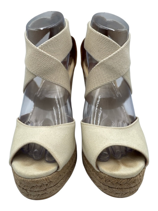 Tory Burch Shoe Size 8 Cream Textile open toe Wedge Slip On Sandals Cream / 8