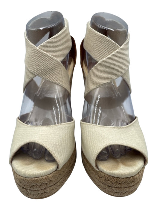 Tory Burch Shoe Size 8 Cream Textile open toe Wedge Slip On Sandals Cream / 8